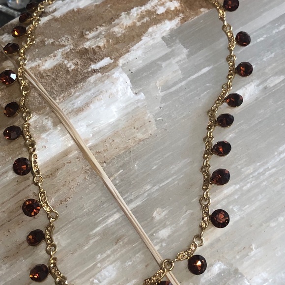 Gold necklace w/ brown diamond like stones-topaz - Picture 3 of 8